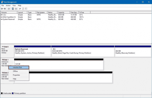 disk unknown, not initialized, unallocated