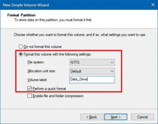 NTFS 文件系統 unit size Label